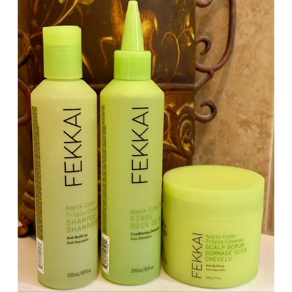 FEKKAI -NWT 3-Piece Apple Cider Detox Hair Care Products/Shampoo, Rinse & Scrub